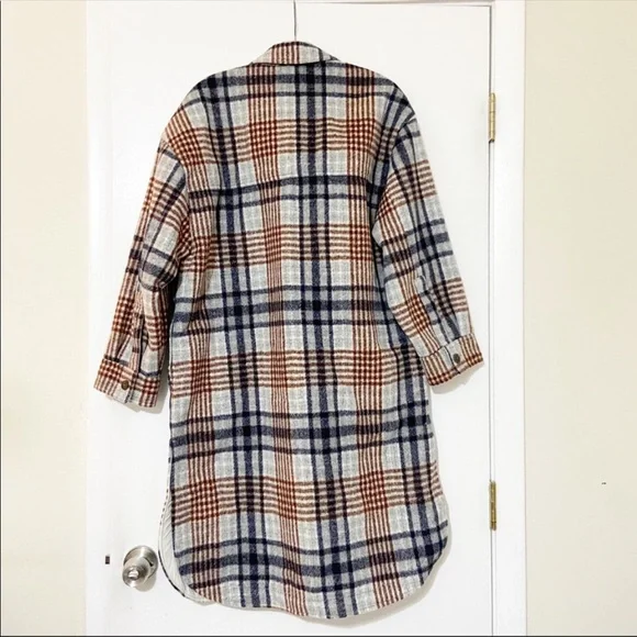 NEW Zara Plaid Check Longline Overshirt Shirt Jacket Shacket Size Small S - Picture 4 of 9